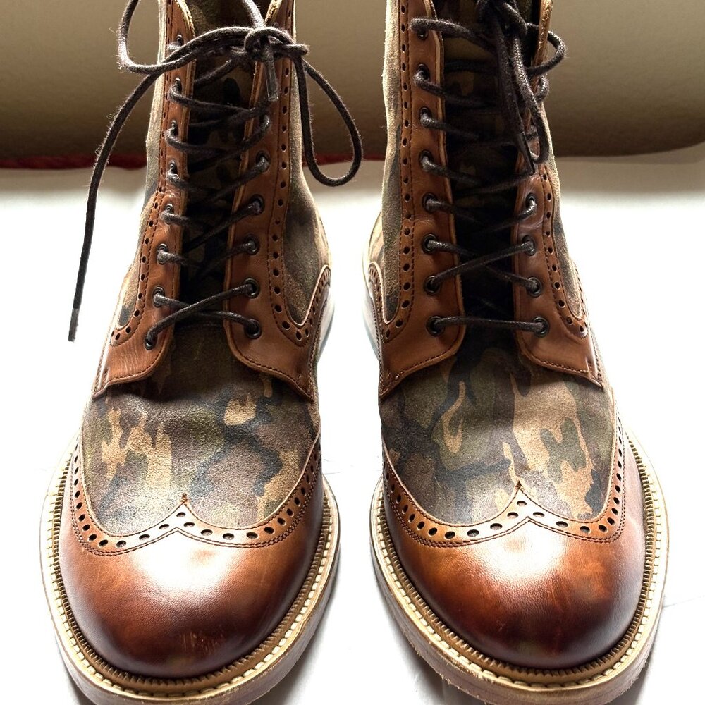 TAFT LEATHER CAMO BROWN LACE UP ANKLE BOOTS SIZE: 42 / US 9